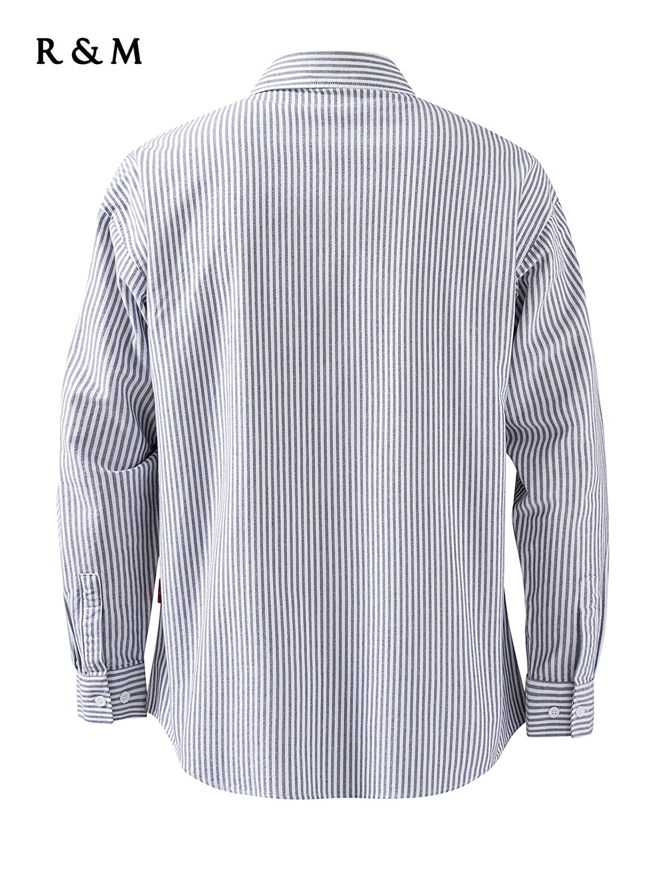 ROMON Men'S Elegant Striped Long Sleeve Casual Shirt - Breathable Comfortable Woven Fabric, Regular Fit H-Silhouette, Button-Up Dress Shirt for All Seasons