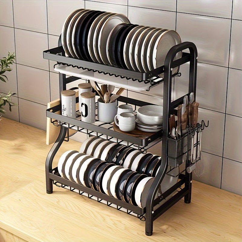 2-tier kitchen dish rack with drainboard for dishes and cutting boards, ideal for restaurant and commercial kitchens.