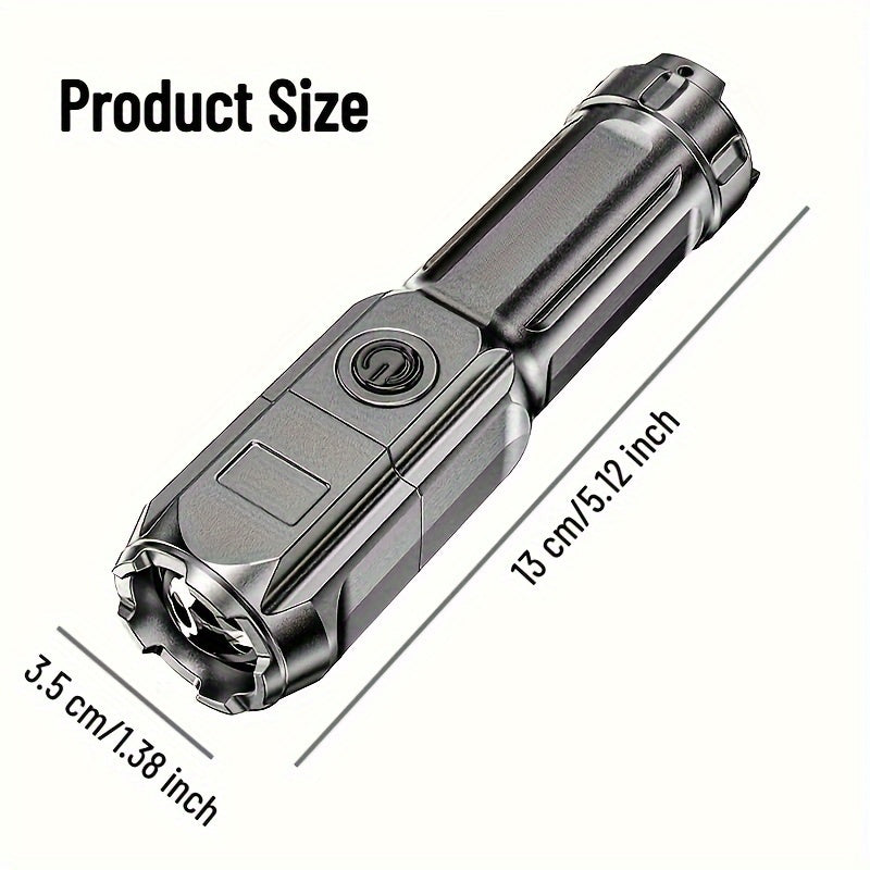 Powerful, compact LED flashlight with 3 modes, rechargeable and zoomable, for camping and emergencies