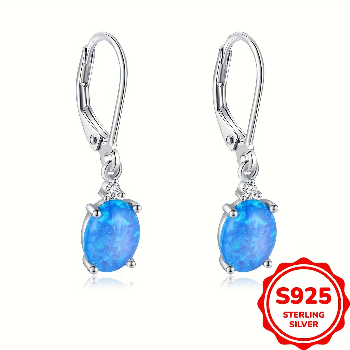 Green Fire Opal Rhodium Plated Round-Cut Dangle Earrings, Women's Leverback Gemstone Drop Earrings weighing 2.2g