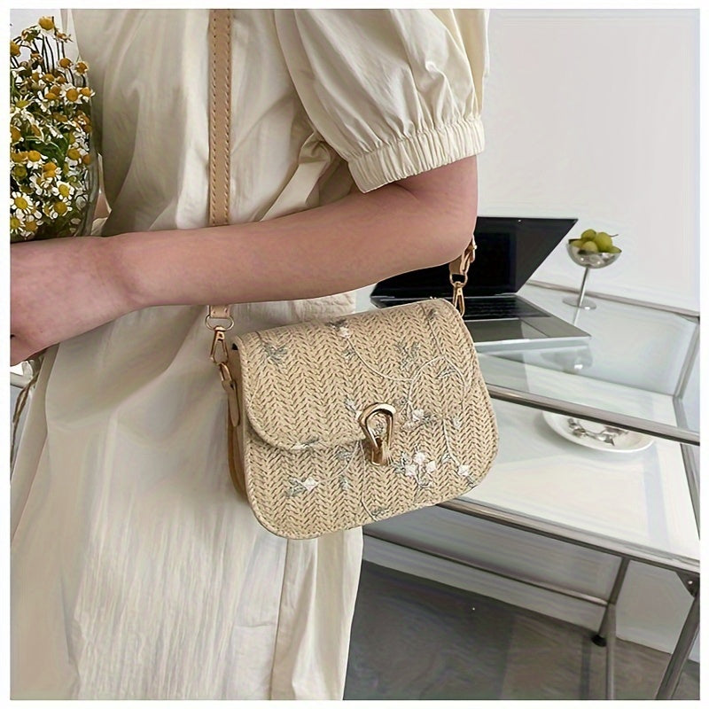 This year's popular small bag for women: the 2024 summer new fashionable shoulder crossbody bag, featuring lace and grass weaving in a small square design.