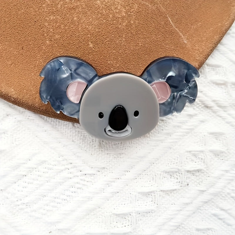 Adorable acrylic animal brooch pin featuring a cute koala design, perfect for adding a touch of personality to bags, clothing, and apparel.