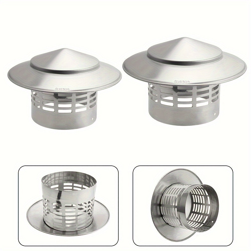 Thickened 304 Stainless Steel Chimney Cap with Ventilated Exterior Vent Cover, Louvered Rain Cap for Rainproof Protection, Fresh Air Ventilation Exhaust Cap, Top Outdoor Smoke Pipe Rain Cap for Heating and Cooling Appliances