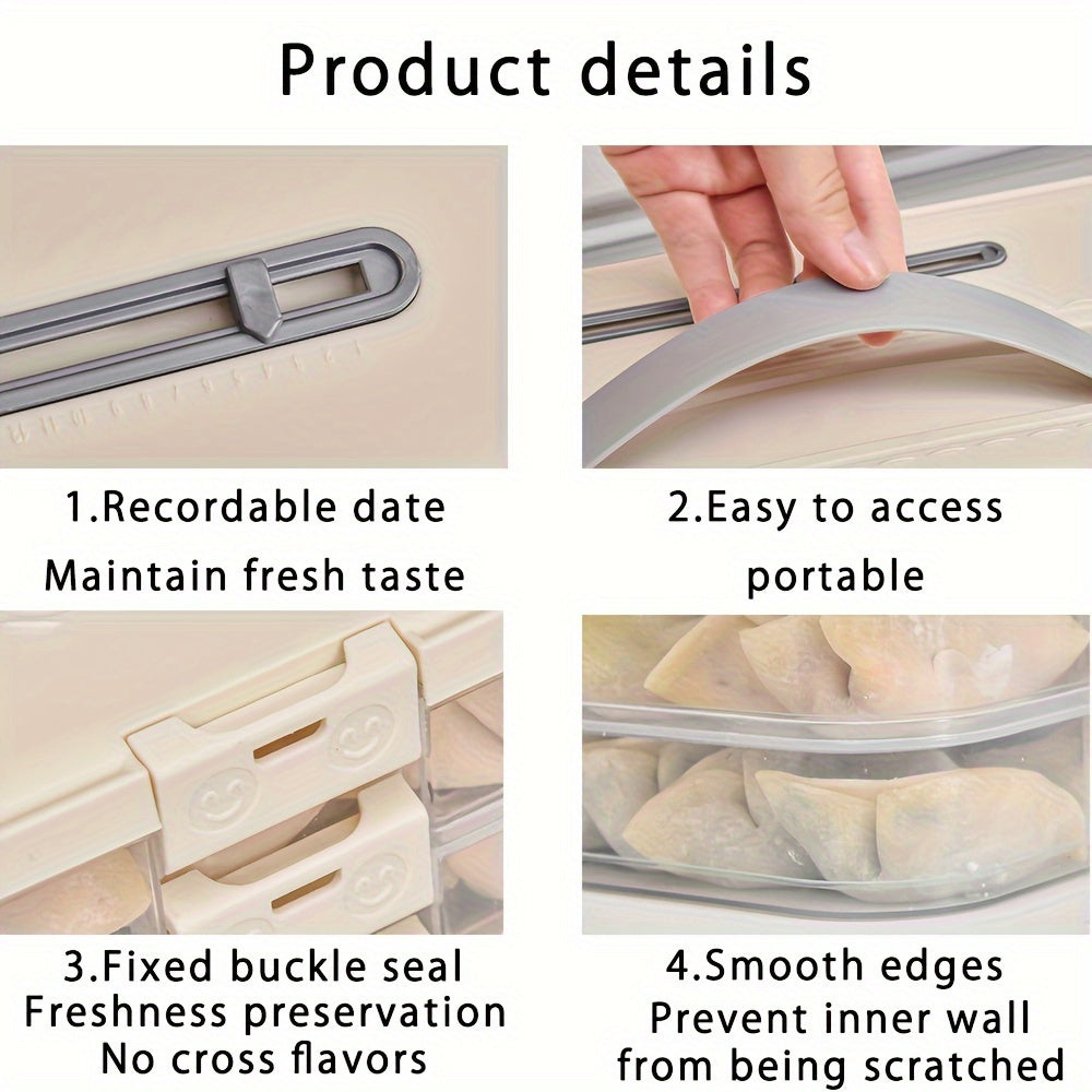 One-piece dumpling, pastry, and storage box made of plastic. Suitable for refrigerator storage, fresh preservation, small items, office supplies, and is portable and handheld.