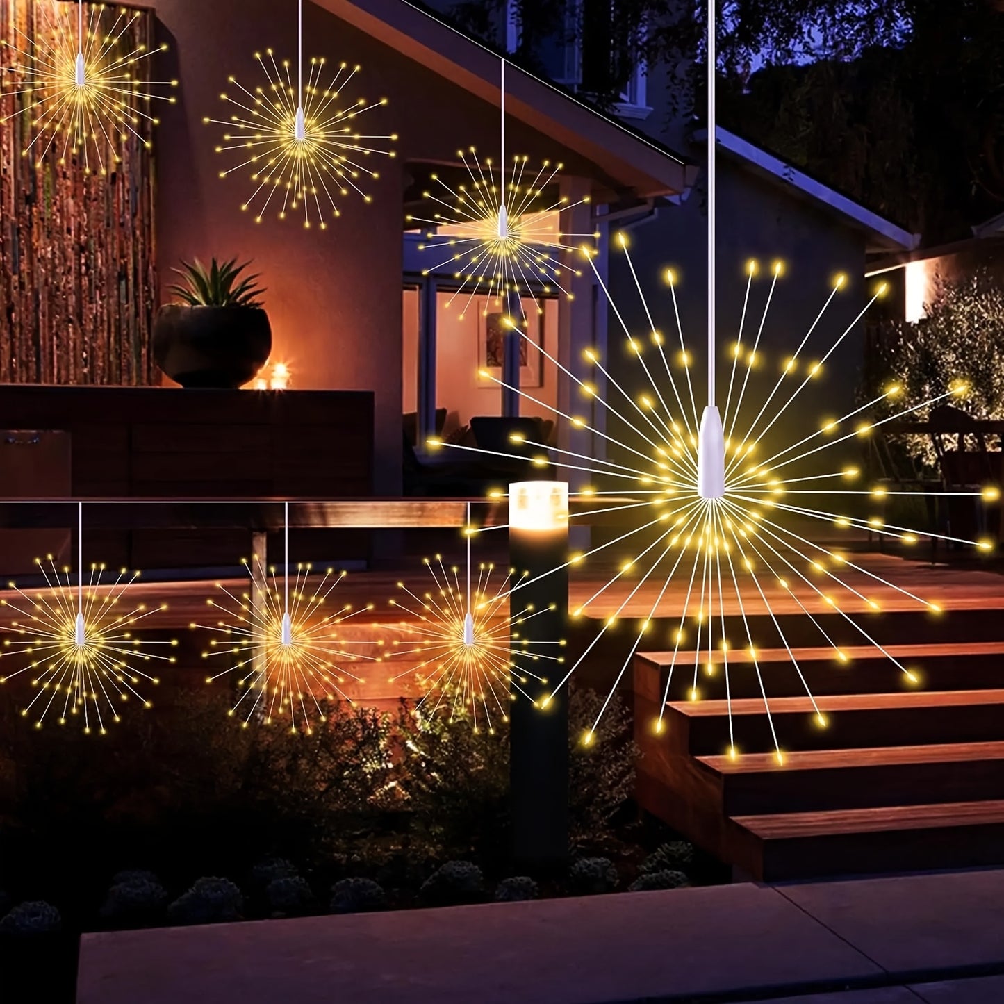 AMill Dimmable LED Firework String Lights with 180-360 LEDs, Water Resistant, Wall Mount for Outdoor Garden Decoration, No Battery Required, Powered via Included Cable.