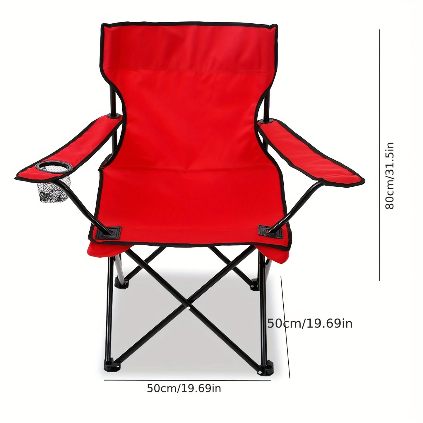 Portable picnic camping chair with carrying bag, water cup holder, and foldable design.