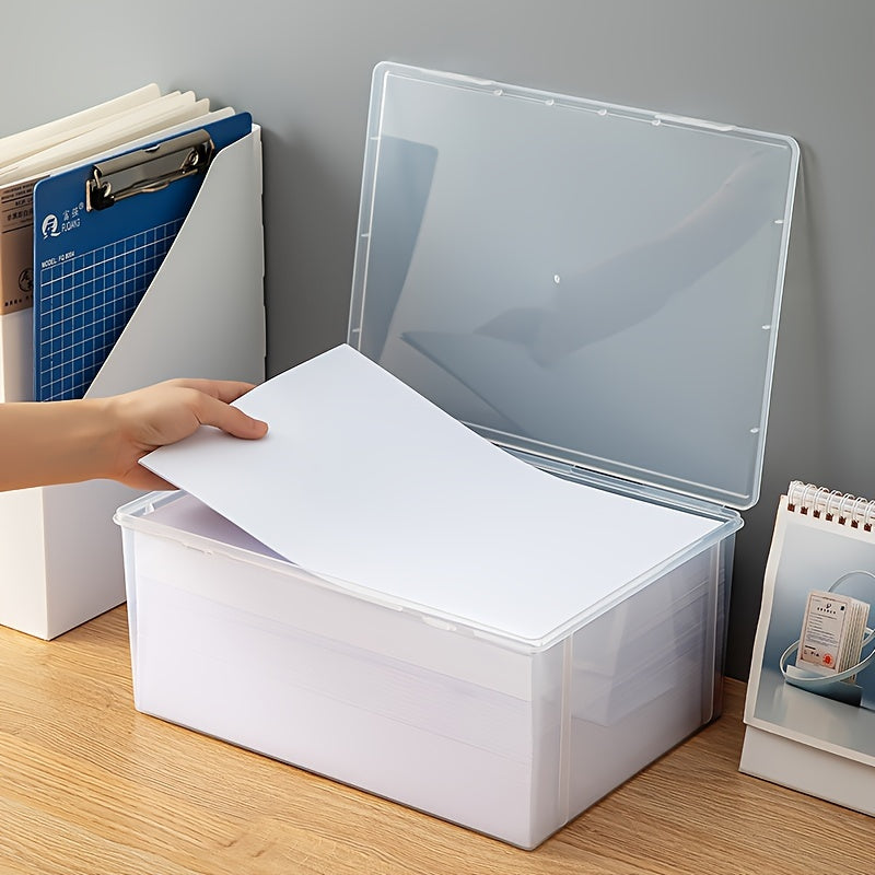 1pc A4 paper storage box for organization and storage supplies. Suitable for office, dorm, or home use.