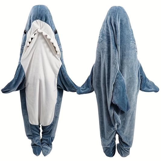 Comfy Shark Hoodie Blanket - Cozy Flannel Sleep Sack with Fun Animal Design, Easy to Clean in Washing Machine - Blue