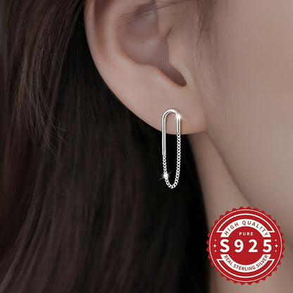 These women's S925 silver earrings feature a chic U-shaped chain design and tassel pendant, perfect for daily wear in any setting. Simple and stylish, they make a great gift for women with sensitive skin, weighing just 2.25g.