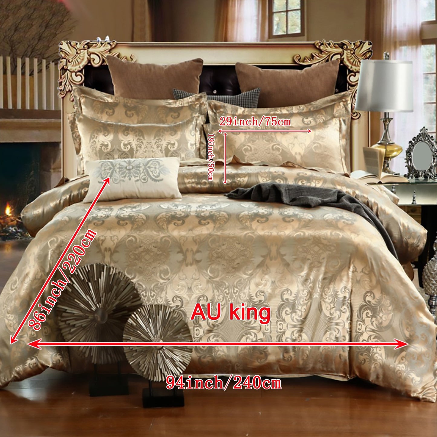 3 piece set includes a luxurious jacquard golden duvet cover and pillowcases, designed for ultimate comfort in your bedroom or guest room. Set includes 1 duvet cover and 1 or 2 pillowcases, core not included.