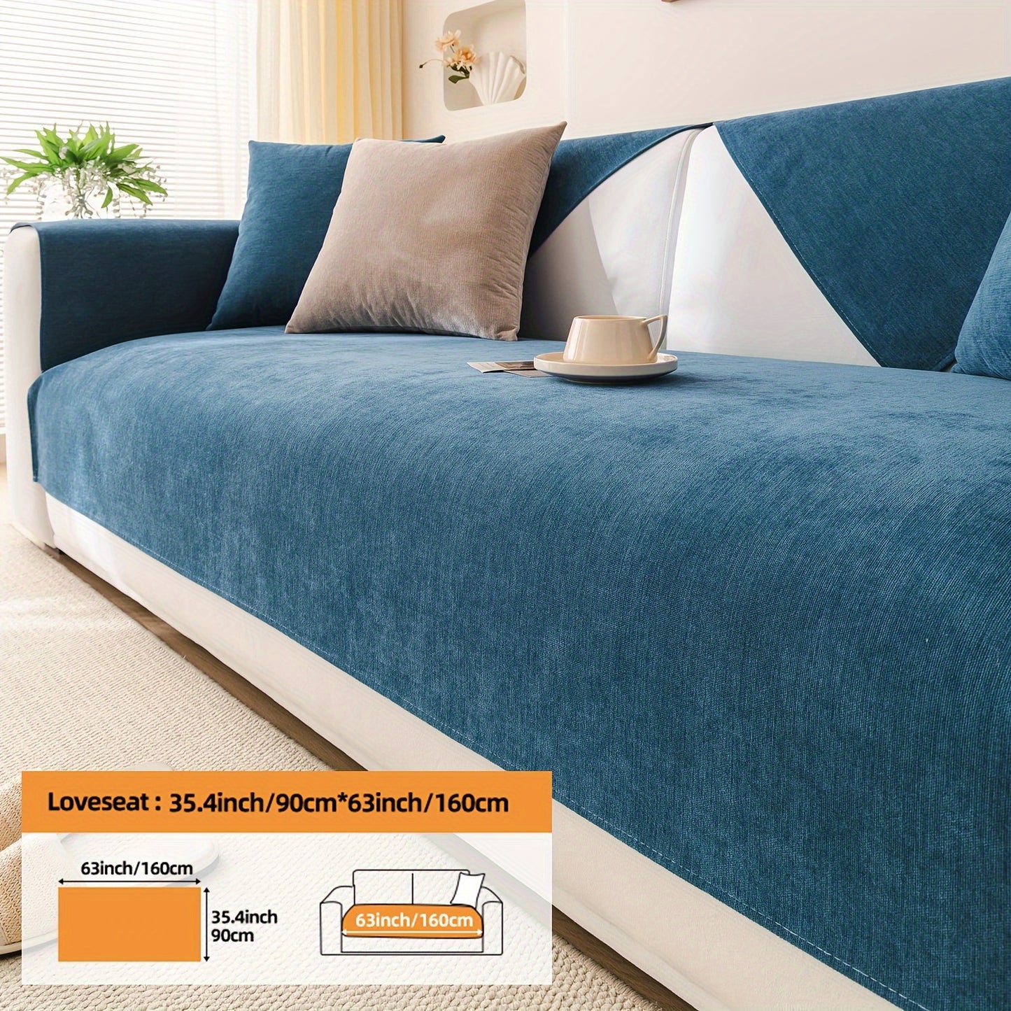 1pc Chenille Plain Sofa Cover, Universal Slipcover for All Seasons, includes Pillow Case and Backrest Pillow Cover. Protects sofa cushions, suitable for various rooms and home decor.