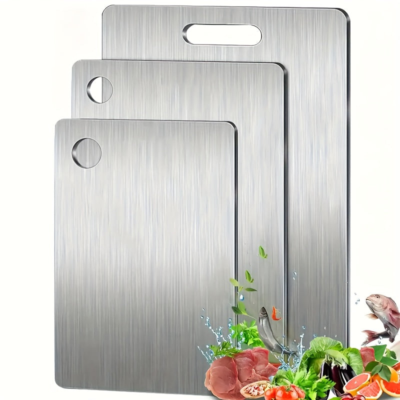 YUHUPHYLLIC 3pcs Stainless Steel Cutting Board Set for Safe and Durable Food Slicing, Ideal for Camping & Hiking