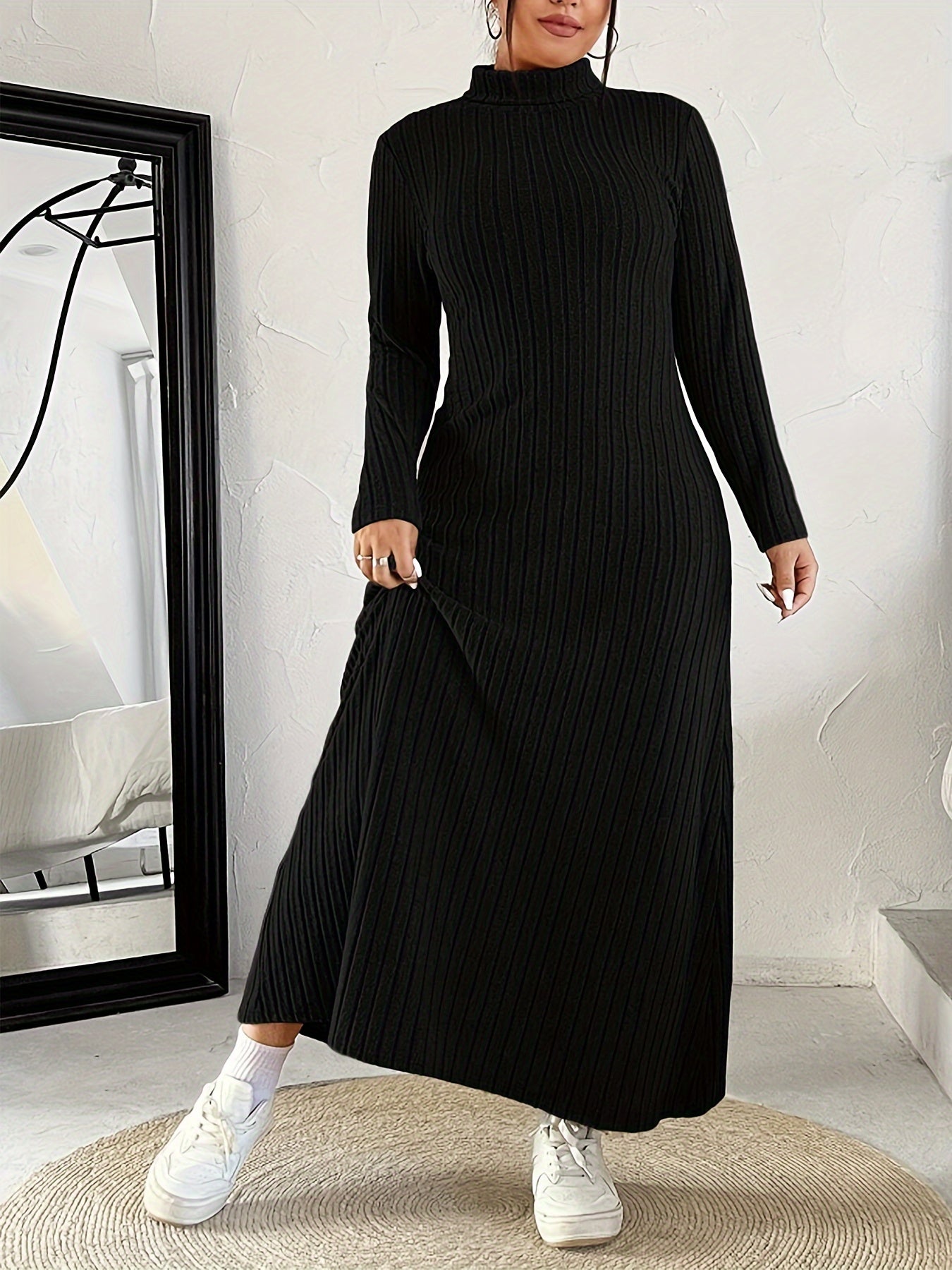 Ribbed mock neck dress, perfect for fall & winter, in plus sizes