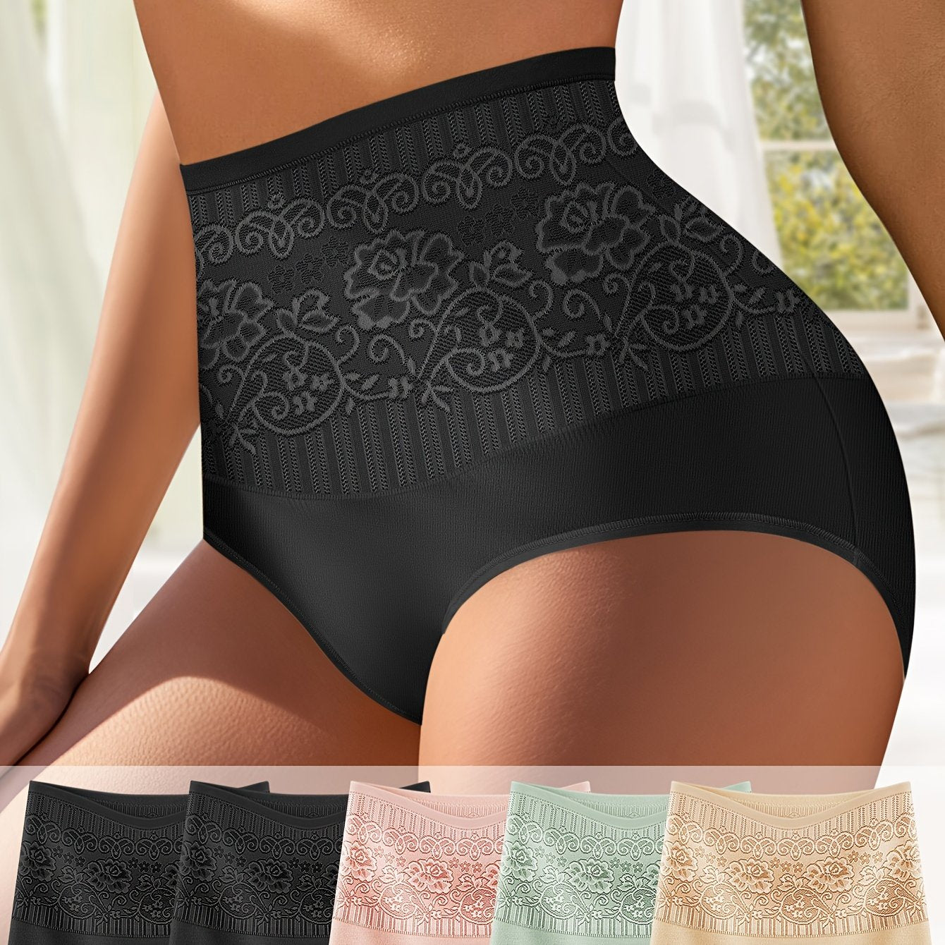 5 high waist women's panties for tummy control, with jacquard and hip lift features for comfort.