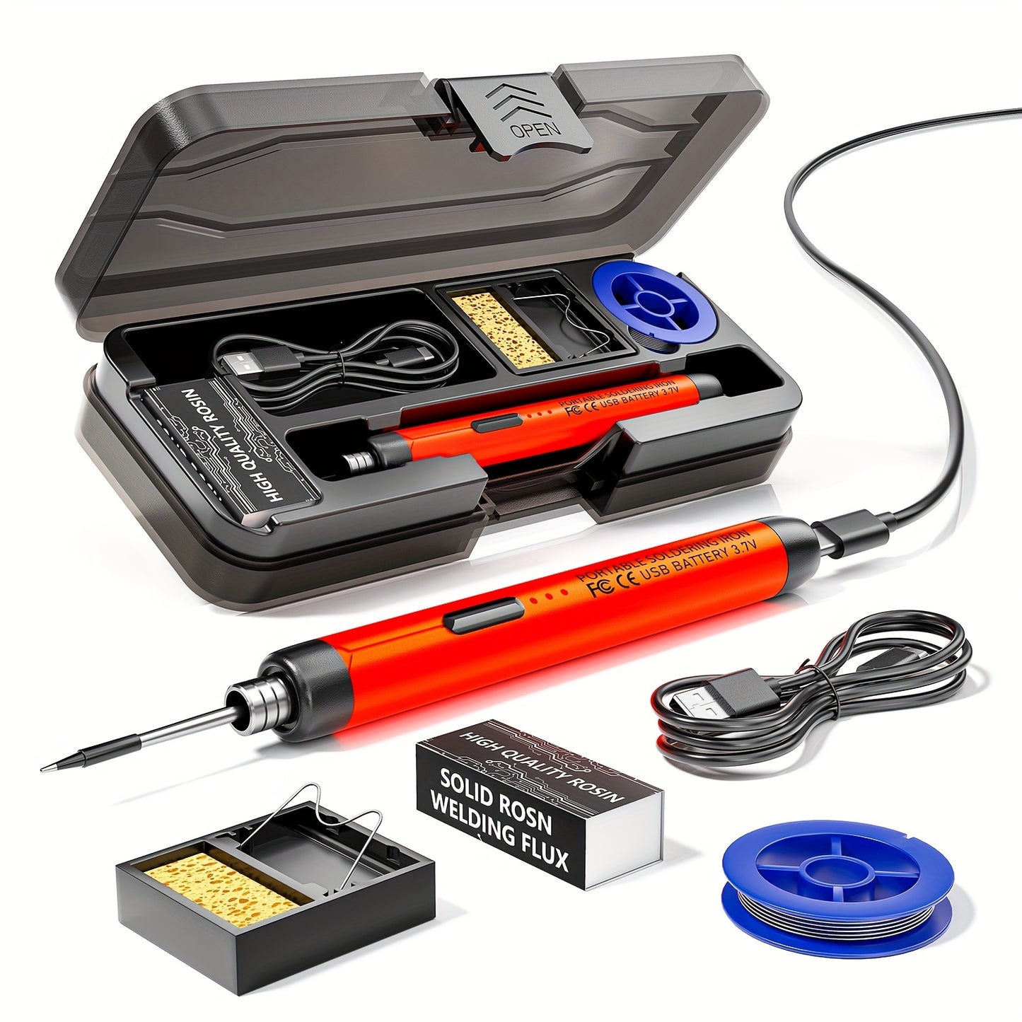 USB/Battery Dual-Use Soldering Iron with Temperature Adjustment and Accessories