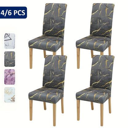 4-6 Milk Chair Slipcovers with Marble Texture Print, Elastic, for Dining Room, Restaurant, Kitchen, Home Decor.