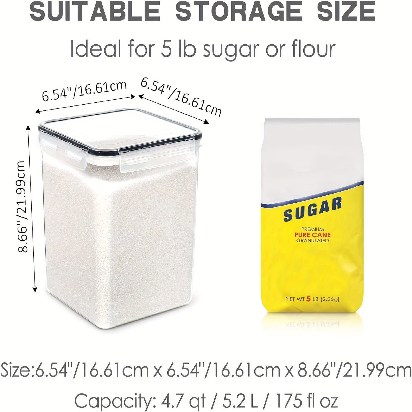 Two Large Airtight Food Storage Containers, 5.2L/176oz, BPA-Free Plastic Canisters for Spaghetti, Flour, Sugar, Baking Supplies. Includes Labels, Marker, and is Dishwasher Safe. Kitchen Accessories.