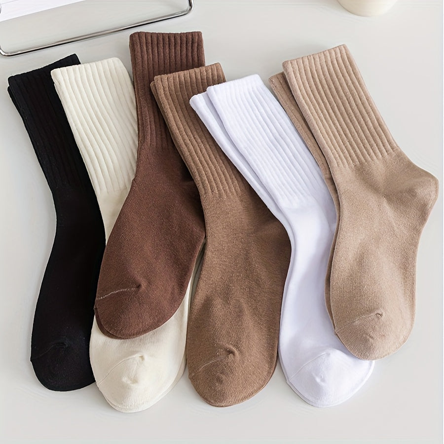 6 pairs of basic solid socks, comfortable unisex all-match stockings.