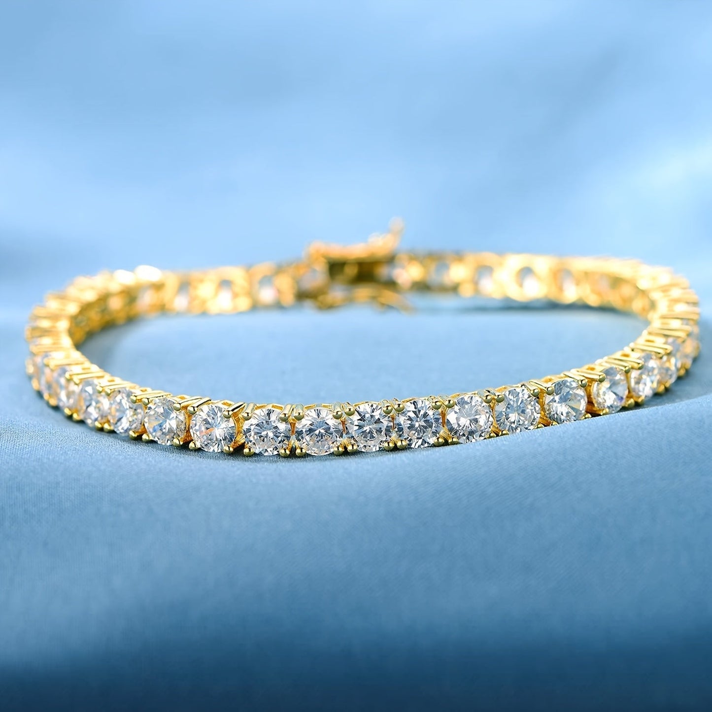 Vintage 18K Gold Plated 925 Silver Tennis Bracelet featuring Synthetic Cubic Zirconia, July Birthstone. Versatile Piece for Everyday Wear and Ideal Gift for Valentine's Day.