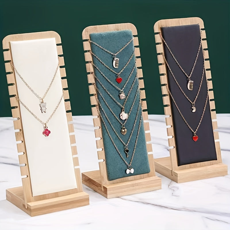 12-slot necklace holder made of natural materials for storing and displaying necklaces, bracelets, and pendants. Suitable for jewelry stores and home storage. Easy to install with a dismountable design. Comes with a 12-slot jewelry display rack.