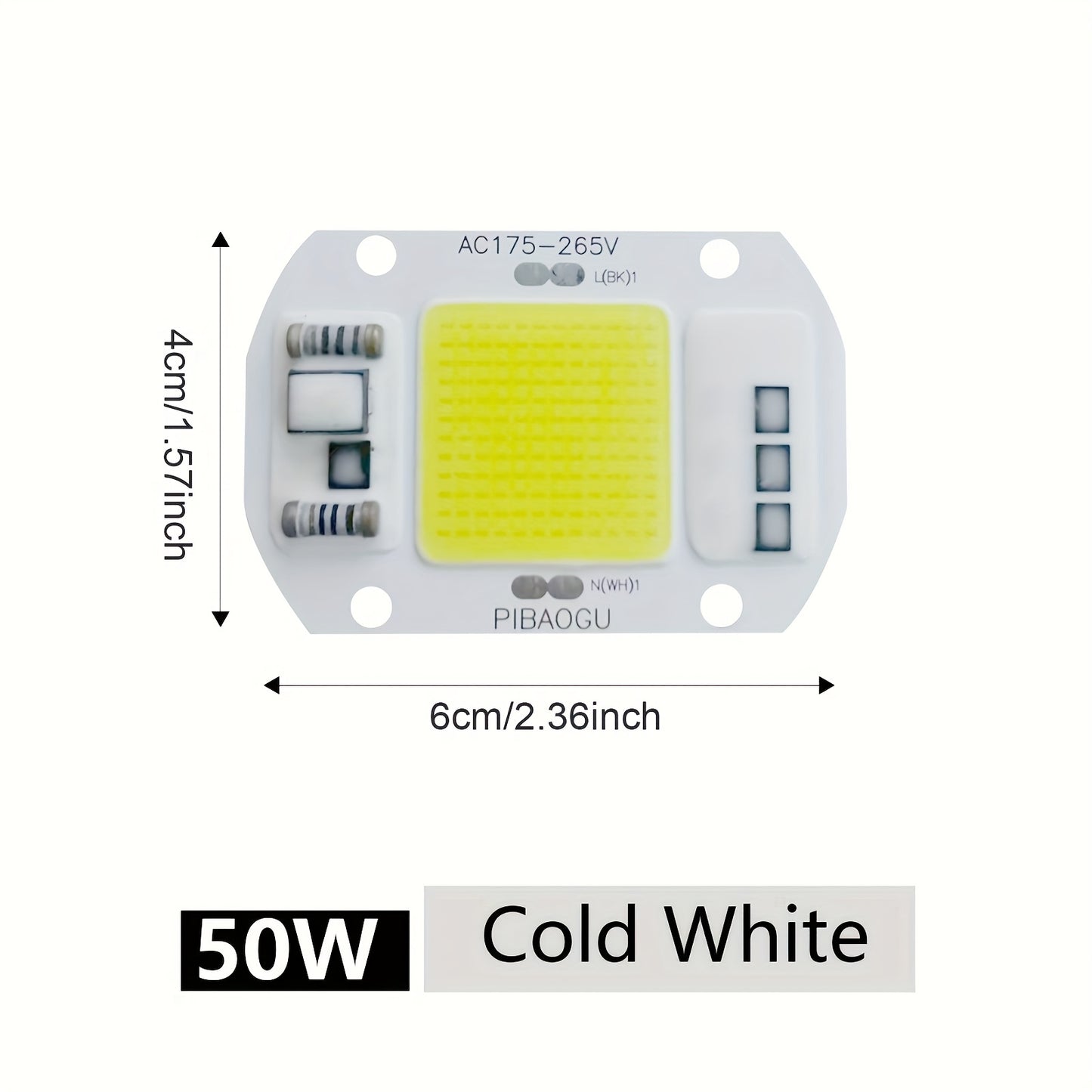 1pc PIBAOGU COB LED Chip, 10W-50W AC189-265V, Indoor Floodlight Spotlight Lamp Beads, Driverless, DIY Lighting Fixture