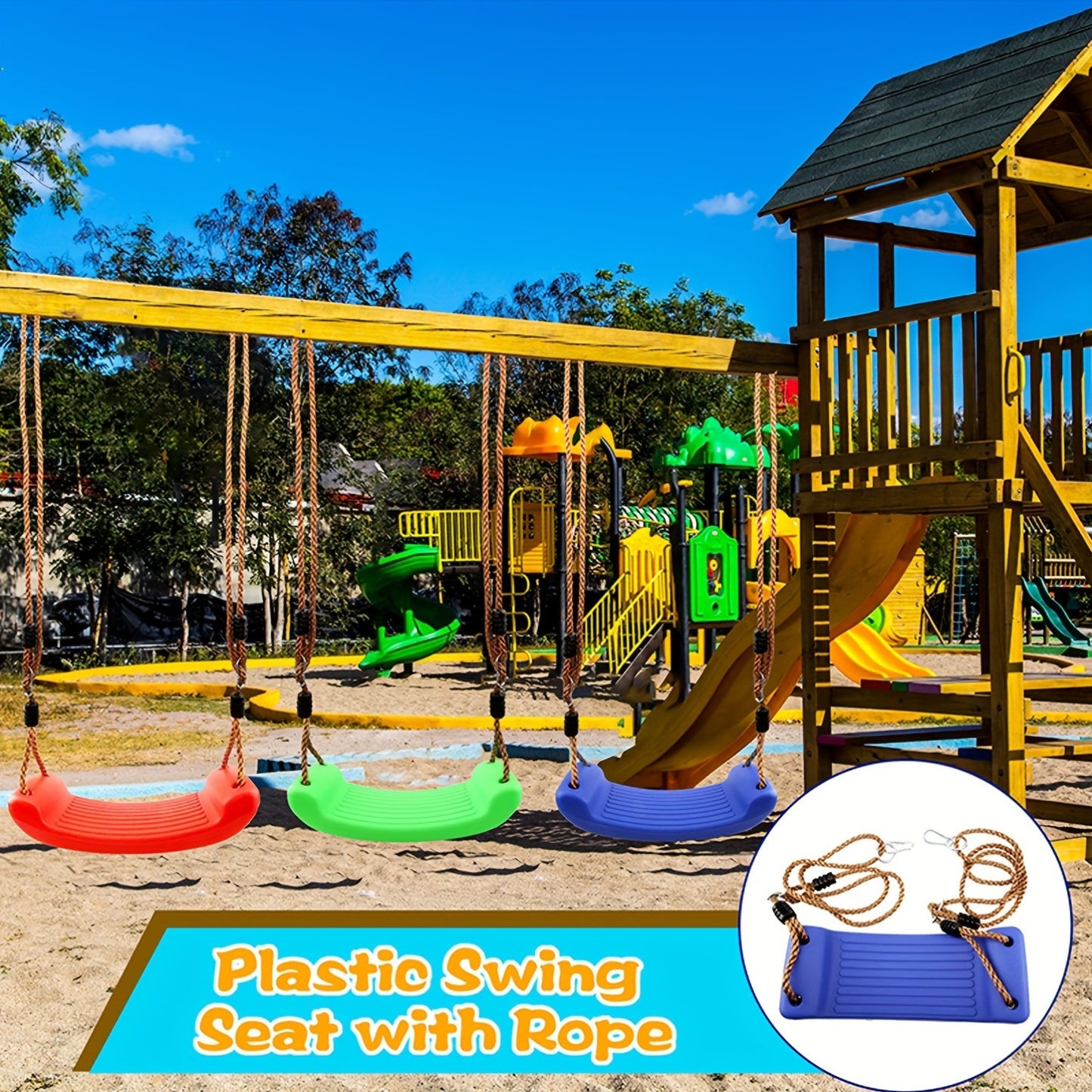 Adult-sized plastic sling swing chair, ideal for outdoor courtyard entertainment, with adjustable soft rope.