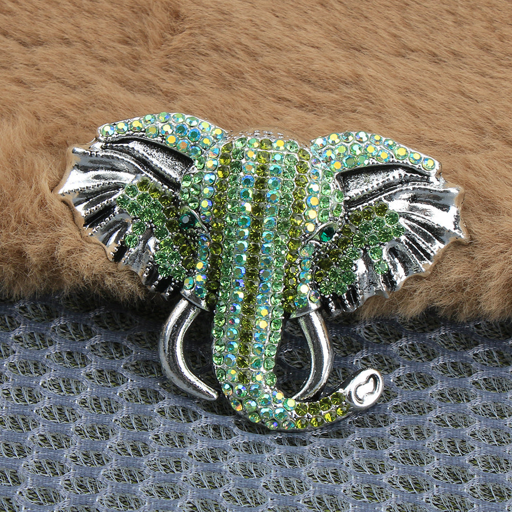 Charming Elephant Head Vintage Brooch with Colorful Rhinestones, Enamel Detail, Cartoon Theme, Fun Women's Clothing Accessory, Retro Fashion Statement Button and Pin