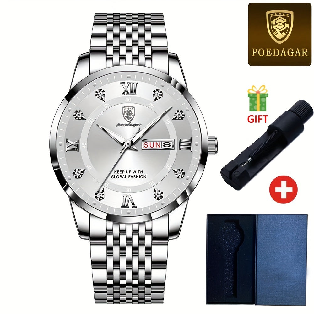 Men's Fashion Chronograph Wristwatch by POEDAGAR - Waterproof, Luminous, Quartz Movement for Business and Sports