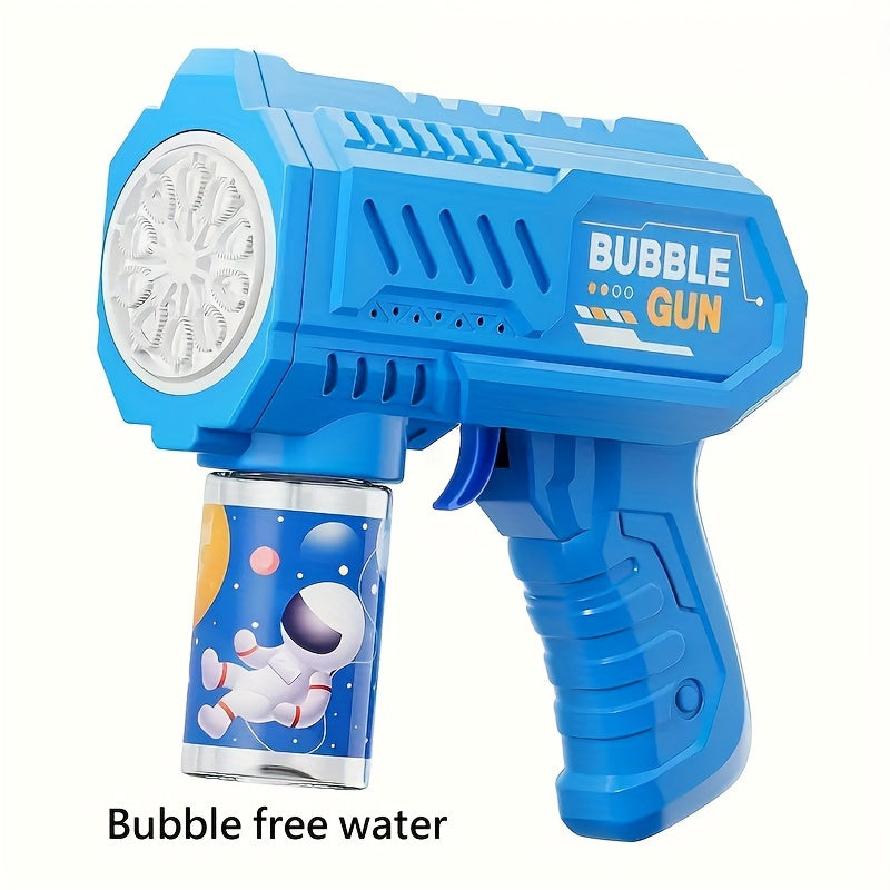 Bubble gun toy with LED light, handheld magic blaster, 10-hole plastic design for ages 3-12. Perfect for parties and gifts, no bubble solution or batteries needed.