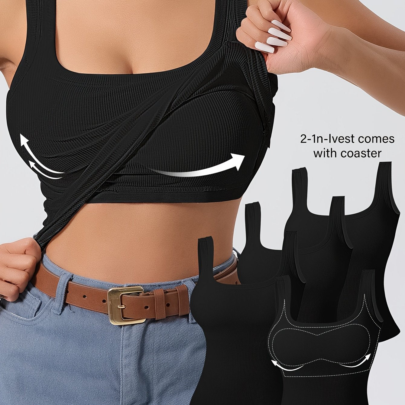 4 Women's U-Back Tank Tops with Removable Pads - Slim Fit, Solid Color, Breathable Rayon Blend for Casual Wear or Layering, Strapless Vest, Smooth Texture