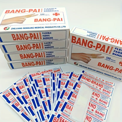 Bang-Pai Flexible Fabric Adhesive Bandages - 100pcs, Breathable, Waterproof, Essential for Home & Outdoor Use, Abrasion Protection