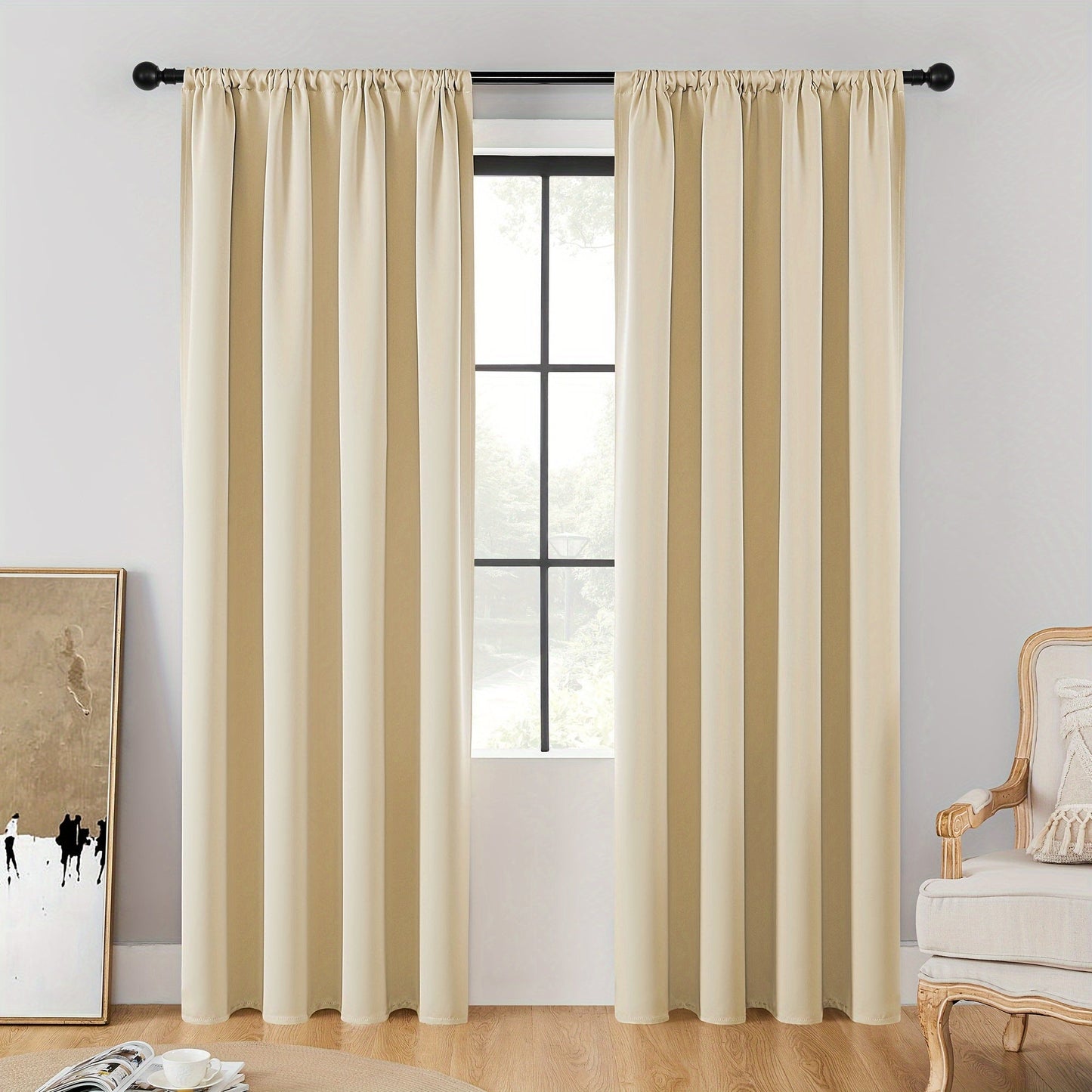 Add a touch of elegance to your living space with these 2 Panels Blackout Curtains. Perfect for both indoor and outdoor use, these curtains provide heat insulation and blackout capabilities. Made from a durable polyester blend, these simple and modern