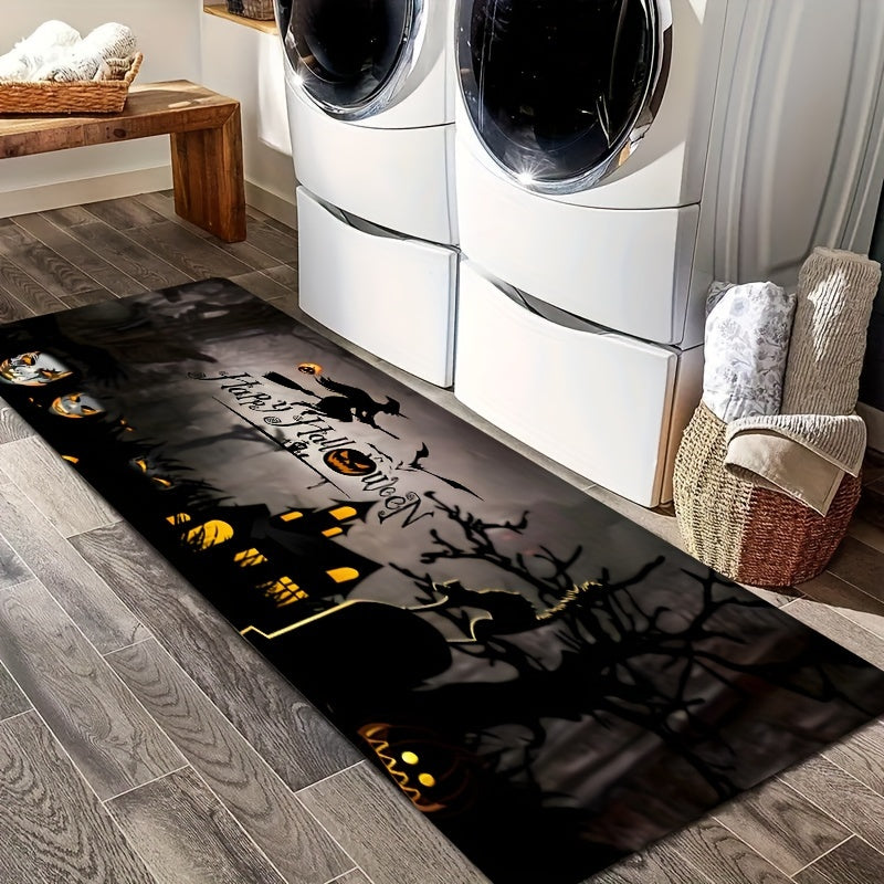 Cozy Halloween Horror Letter Print Flannel Mat - Plush, Durable & Easy to Clean for Every Room - Anti-Skid Entrance Rug