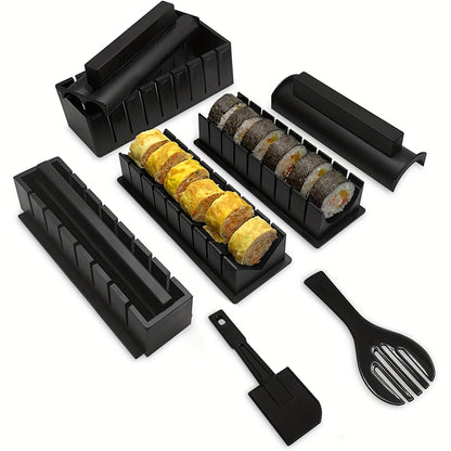 Sushi making kit for beginners includes 22 pieces, including rice roller mold, reusable maker set, fork, spatula, and other kitchen tools.