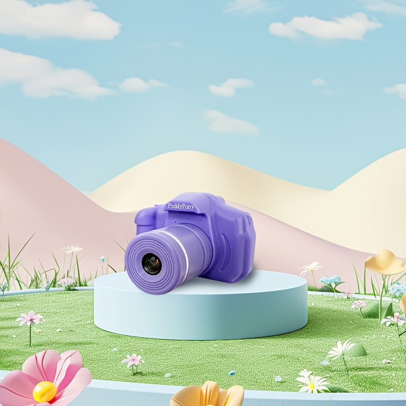 HD kids' camera with long lens - ideal gift for children 3-12, includes 32GB memory card, in pink/purple/blue/black options.