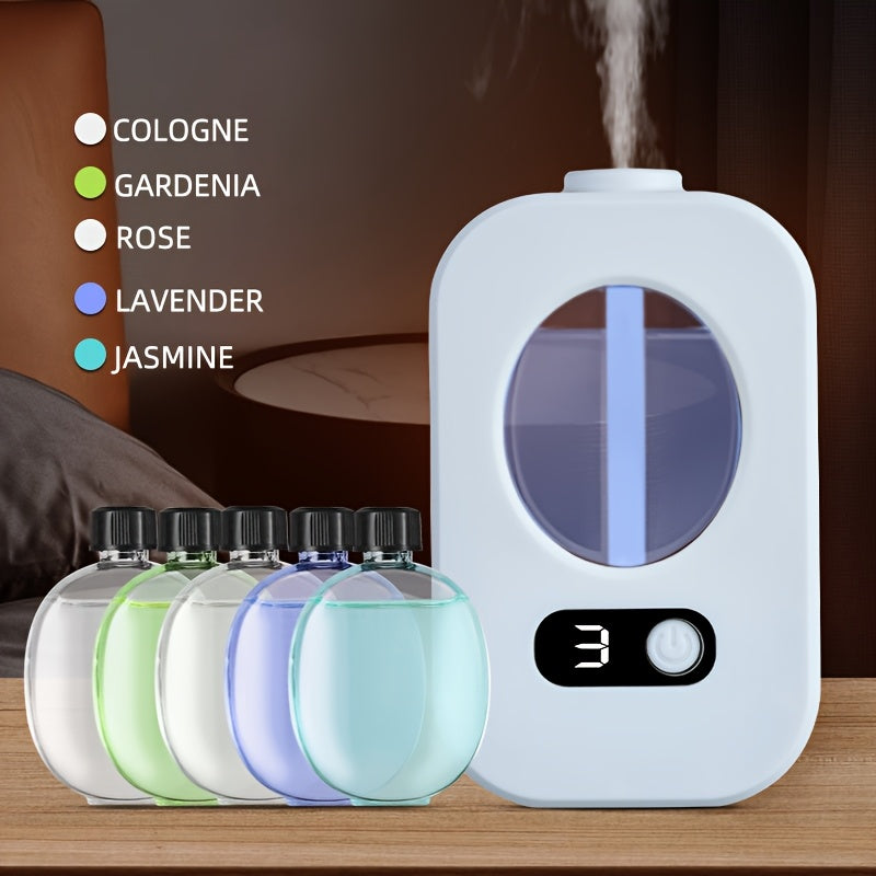 USB rechargeable perfume spray machine with aromatherapy diffuser, night light, and wall-mount or standalone options. Provides long-lasting fragrance and odor elimination for home and