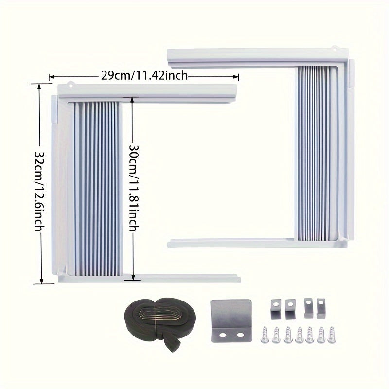 Energy-saving indoor accordion filler curtain set with frame kit - 2 pack of PVC insulation panels for 5,000 BTU AC units, adjustable side panels for windows, no electricity required.