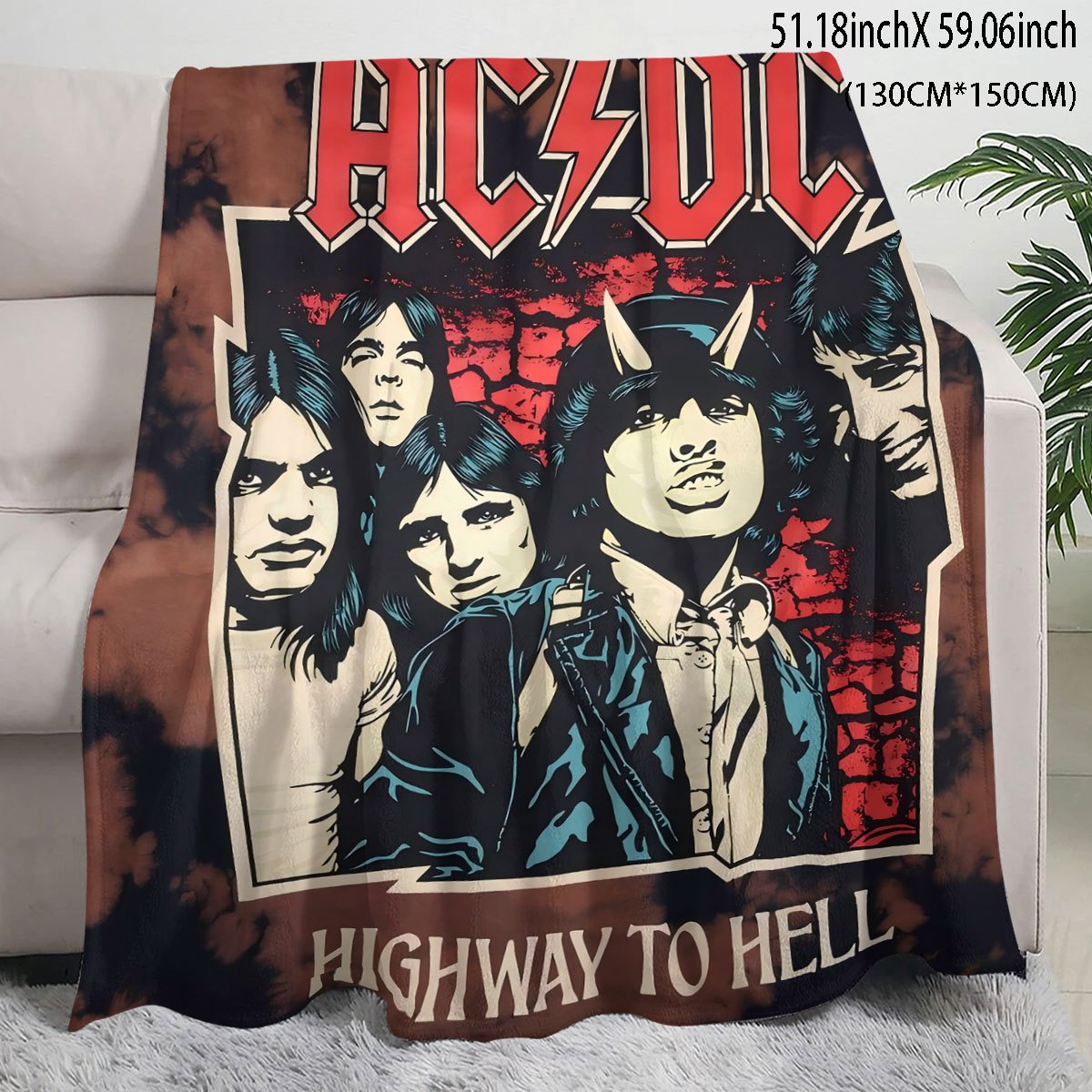 Stay warm and rock out with this AC/DC "Highway to Hell" flannel throw blanket! Featuring a cozy and allergy-friendly digital print with vibrant colors, this blanket is perfect for the bedroom, living room, or sofa. An ideal gift for music fans