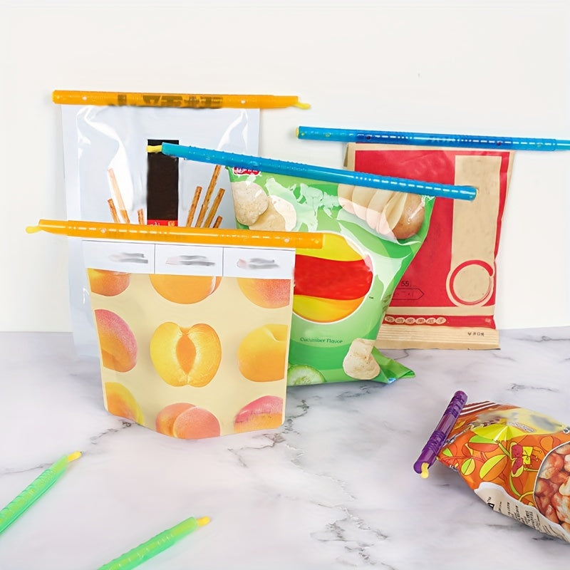 Bag Sealing Plastic Sticks available in packs of 5, 10, or 20. These reusable clips keep bags sealed and moisture-proof. Perfect for household use, these plastic bag supplies are essential kitchen accessories.