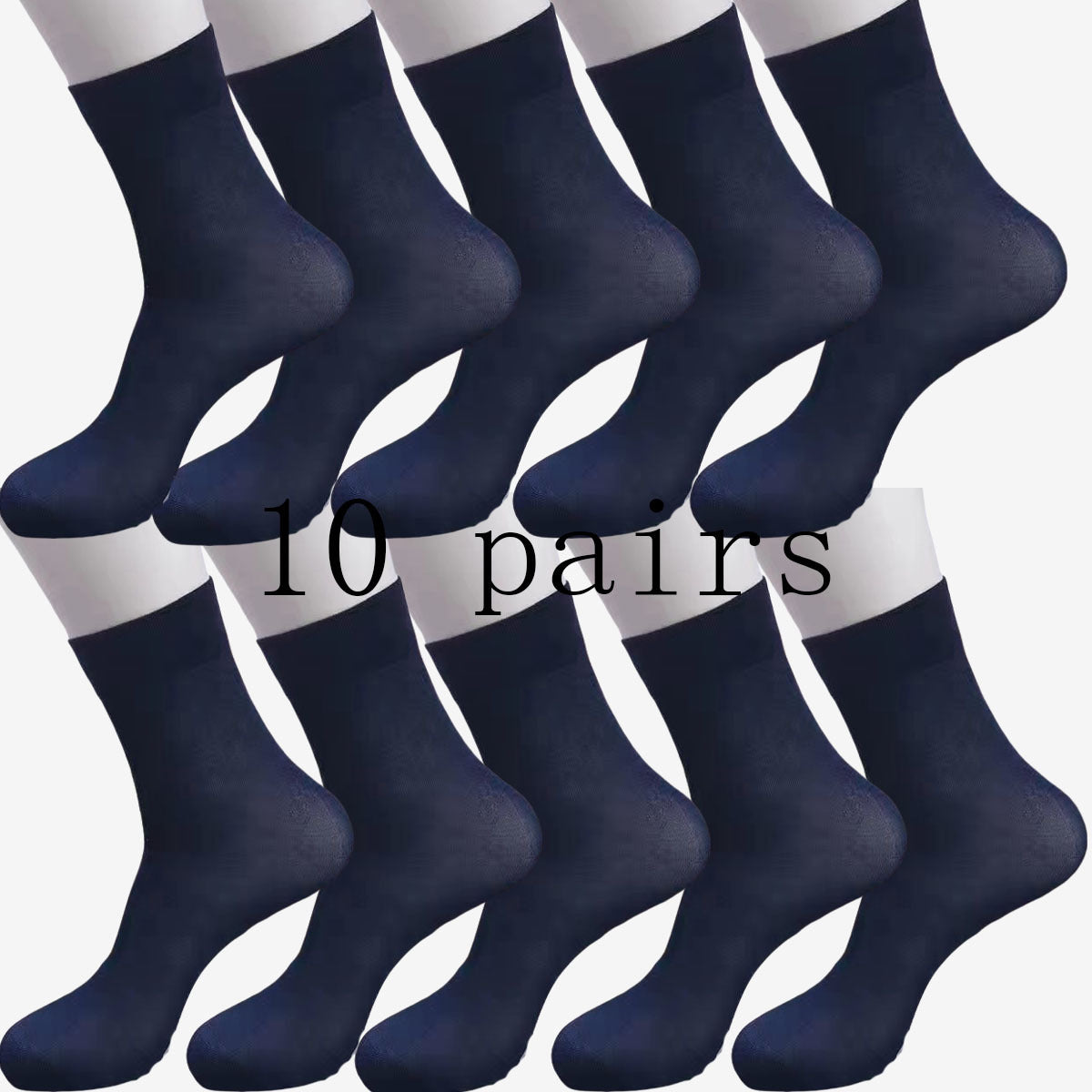 10 pairs of men's ultra-thin, sweat-wicking mid-calf socks for daily wear and sports, made of a breathable polyester spandex blend in solid colors.