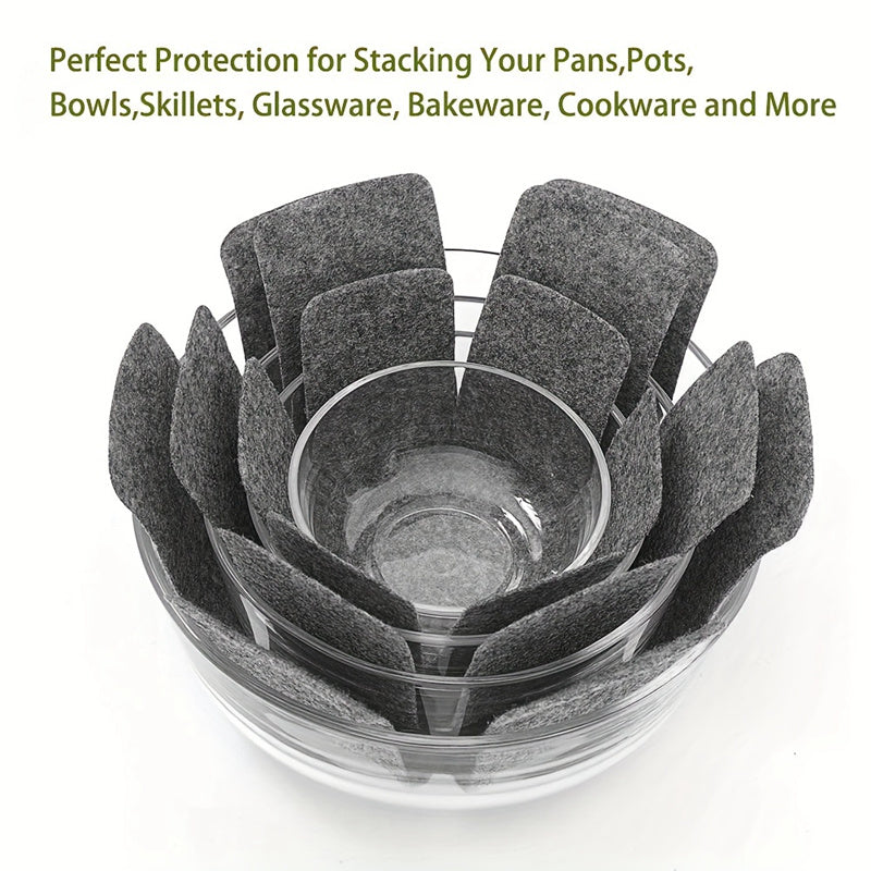 Set of 10 Non-Stick Felt Protectors for Pots & Pans, Protects Against Heat and Scratches, Divides Kitchen Cookware Safely Without Electricity Required