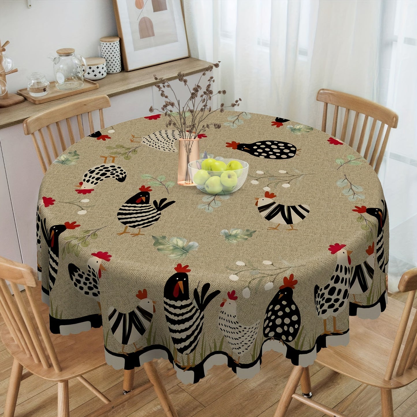 1pc Rustic Farmhouse Style Table Cover with Rooster Pattern, Stain Resistant, Non-slip, Wrinkle Resistant Home Decor