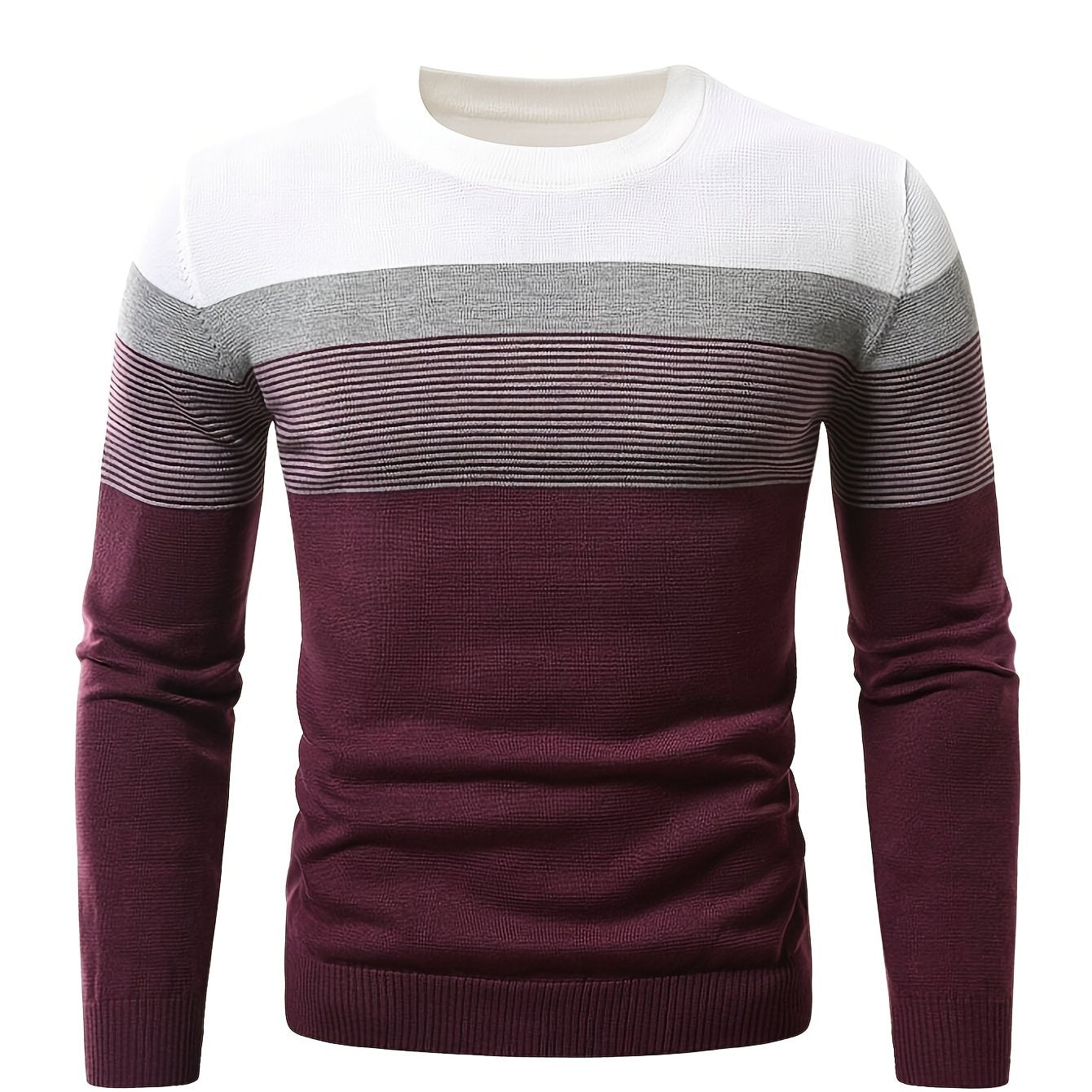 Cotton crew neck sweater for men with striped pattern, perfect for daily wear in fall/winter.