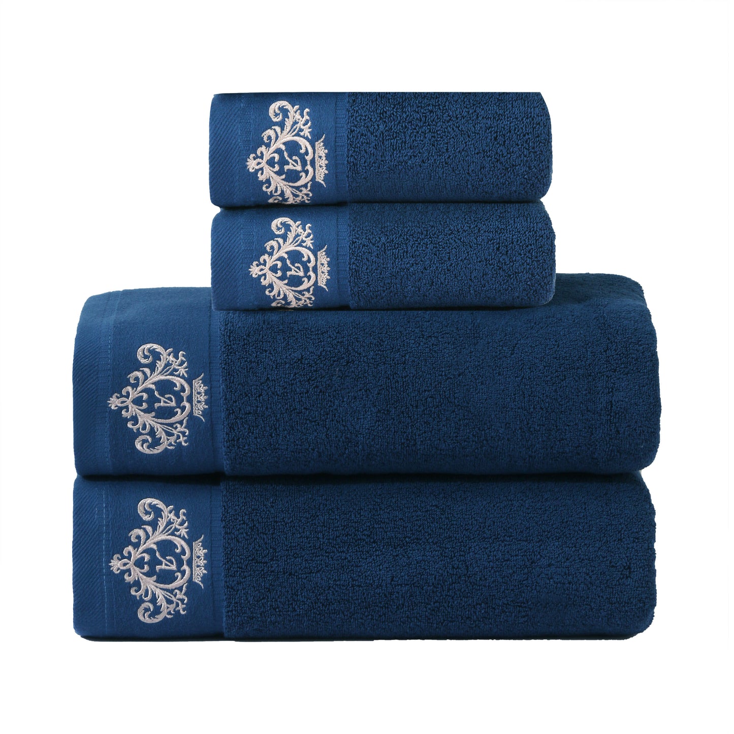 Crown Pattern Cotton Towel Set - Soft, Absorbent, Durable - Ideal for Family Use - Includes Hand and Bath Towels - 34.8x74.93cm and 70.1x139.7cm - Bathroom Accessories