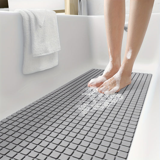 Make your shower experience safer and more comfortable with the DEXI Extra Long Non-Slip Bath Tub Mat. Measuring 39.88cm x 100.08cm, this gray PVC mat features suction cups and drainage holes for added security. Machine washable and perfect for gifting