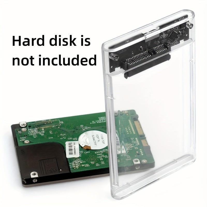 Transparent USB 3.0 external hard drive enclosure with cable, SATA to USB 3.0 UASP, 5Gbps transfer speed, tool-free installation, portable HDD case for PC & laptop, clear mobile storage