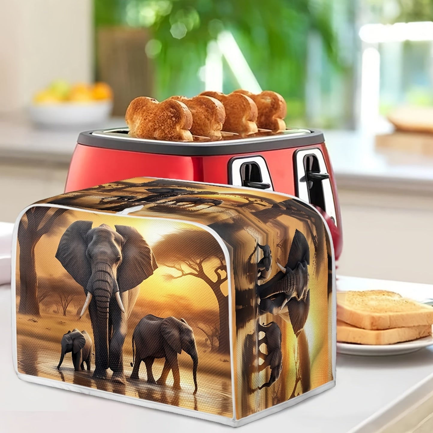 Universal Fit Elephant Toaster Cover, Non-Electric, Dustproof, Grease & Fingerprint Resistant, Machine Washable - Food-Safe Appliance Protector for Kitchen Decor.