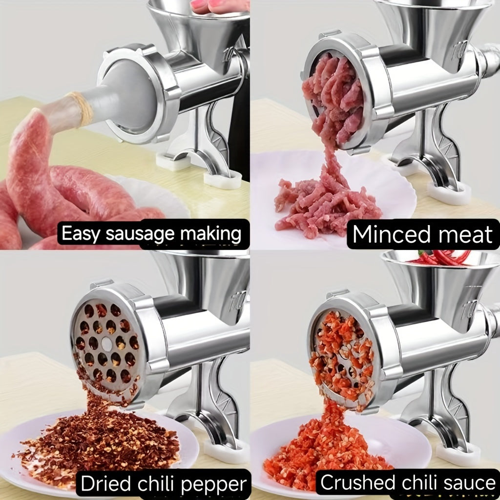 Thickened design Aluminum Manual Sausage Stuffer with Multifunctional 15 Type Meat Grinder for Home Use. Make Homemade Sausages, Crush Pepper, and Fill Paste with Ease.