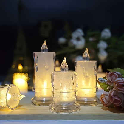 4pcs Acrylic LED Flameless Candles, 3D Column Candles for Festive Decor (Christmas, Halloween, Easter, Thanksgiving, Winter), Battery Operated with Button Batteries.