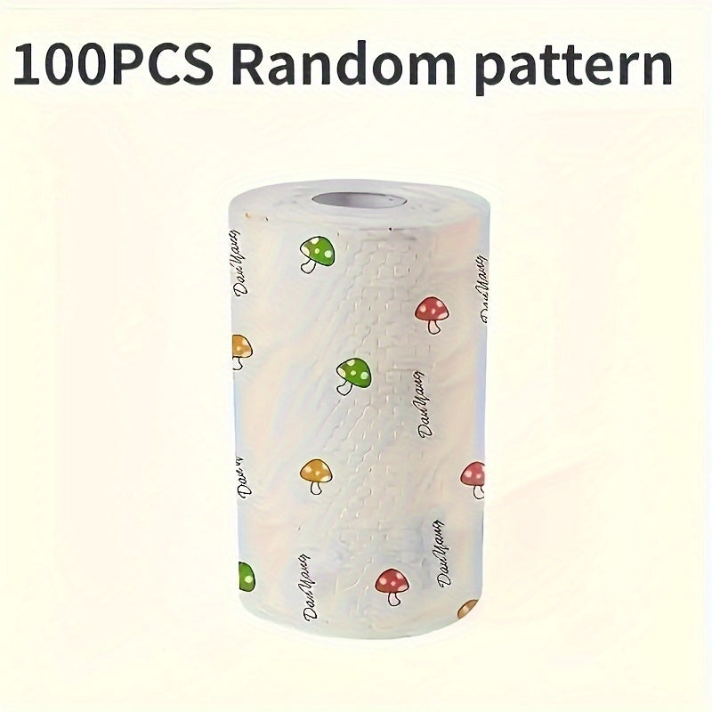 Durable set of 100 high-quality reusable washable paper towels featuring super absorbent, non-stick oil cleaning cloths with cute cartoon animal and flower designs. Ideal for home use, these cleaning cloths are perfect for any mess.